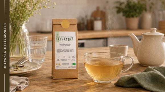 Tisane digestion après le repas pour accompagner une alimentation visant à mieux digérer - Herboristerie Sensathé